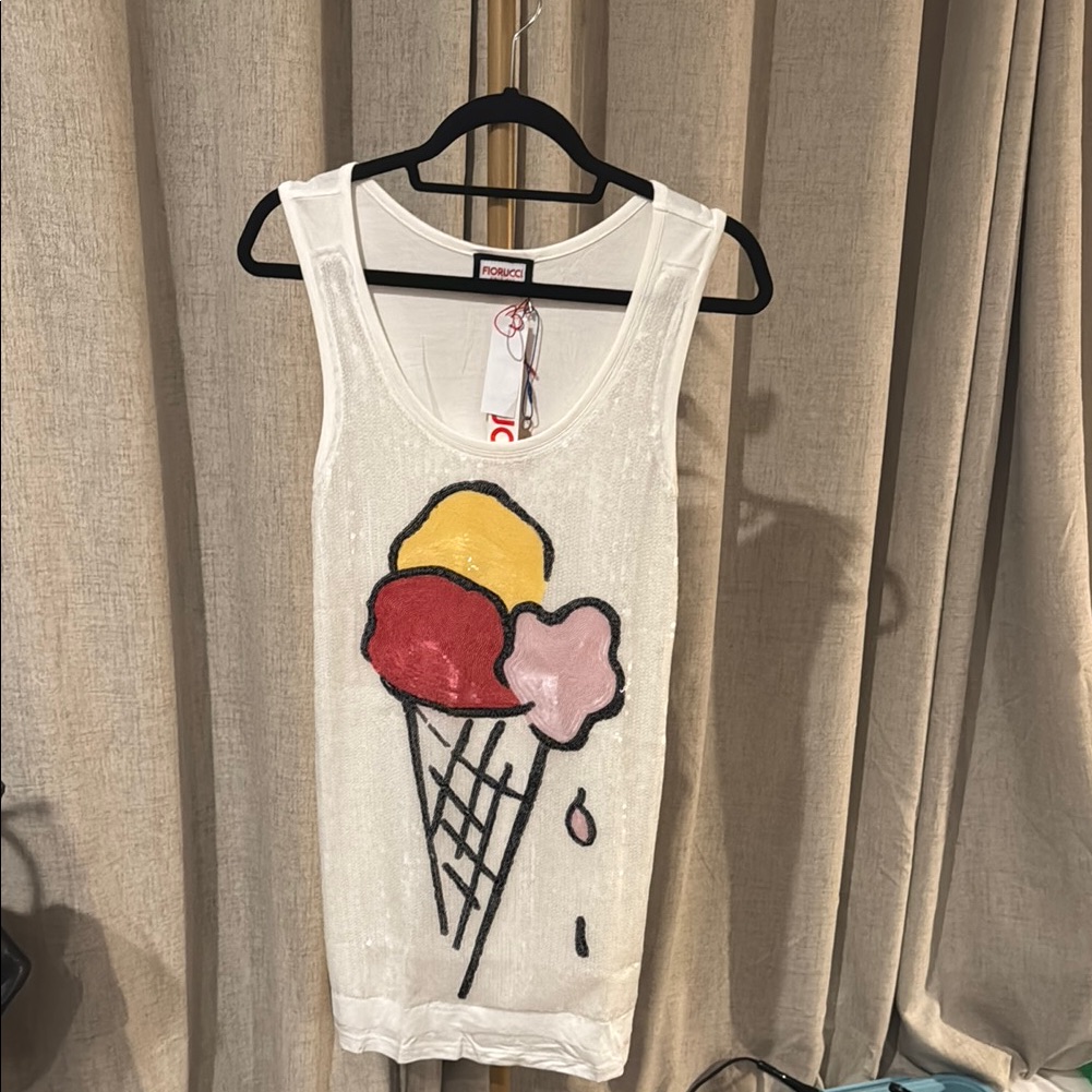 Fiorucci White Sequin Tank With Ice Cream Motif